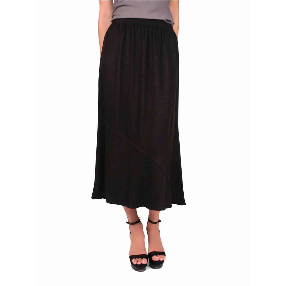 TIANELLO Sophisticated Tencel Rayon Black‎ Panel Skirt Maxi A-Line Elastic Waist